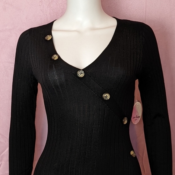 Love Always V Neck Button Detail Split Front Long Sleeve Midi Dress - Picture 2 of 7